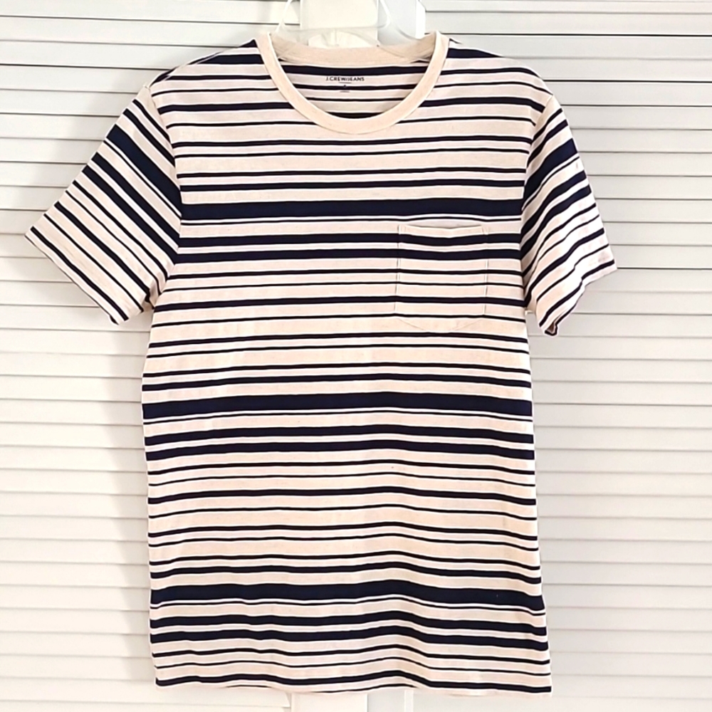 J. Crew/Jeans Striped Pocket Tee Shirt. Size S. Cream/Navy.